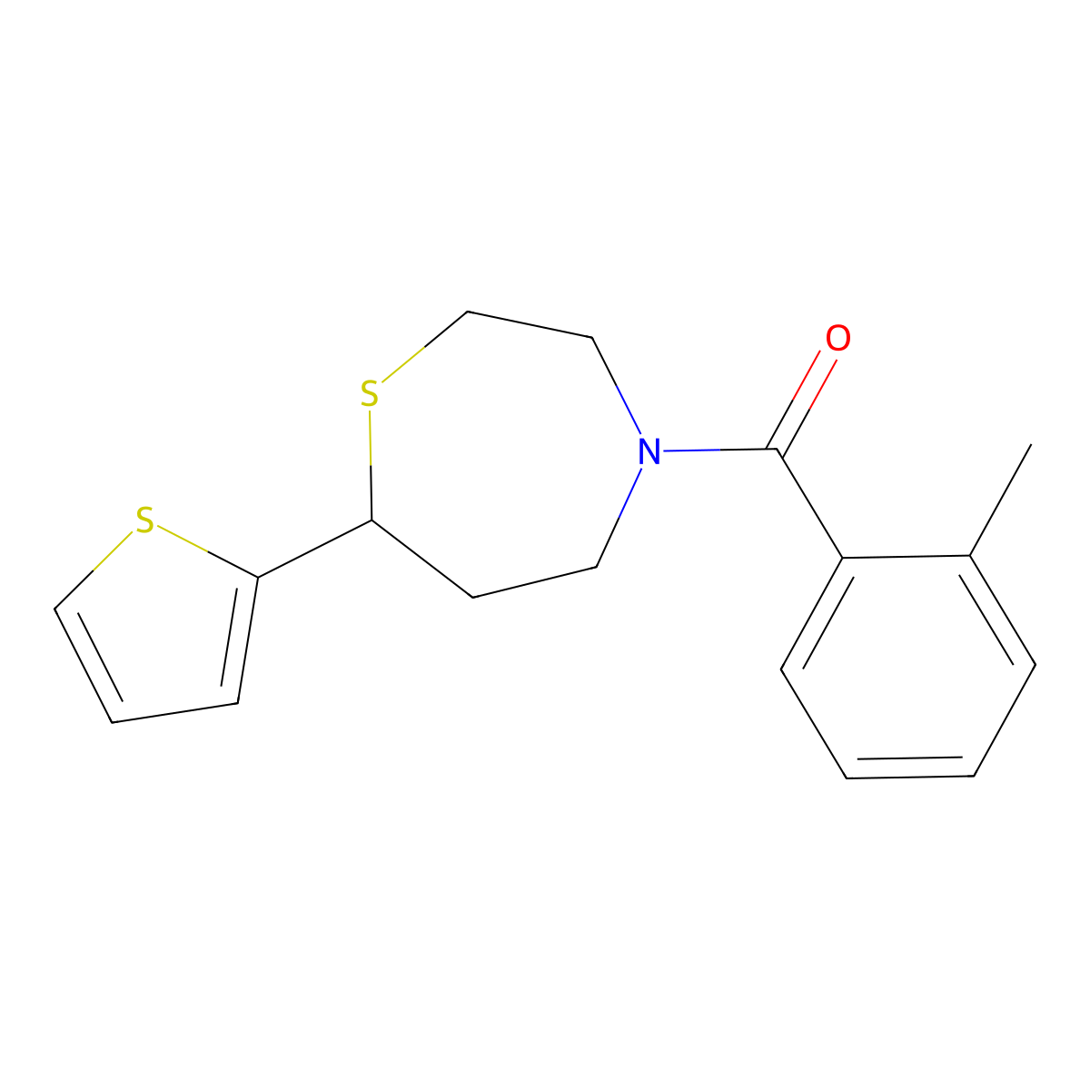 (7-(Thiophen-2-yl)-1,4-thiazepan-4-yl)(o-tolyl)methanone molecular structure, CAS 1705067-97-5