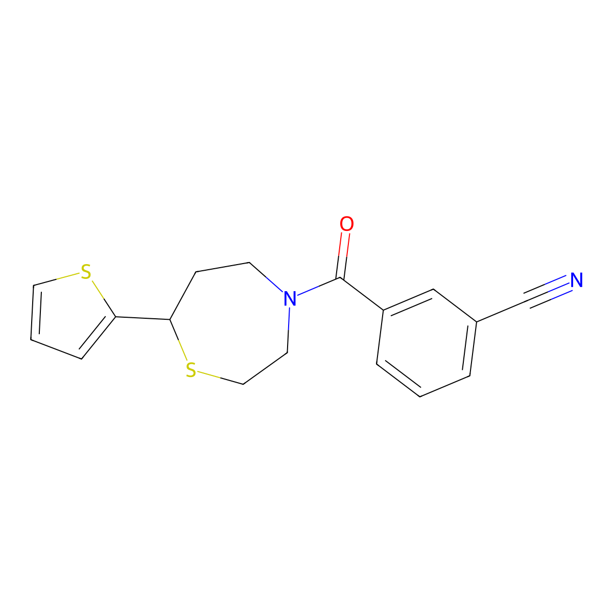 3-(7-(Thiophen-2-yl)-1,4-thiazepane-4-carbonyl)benzonitrile molecular structure, CAS 1705068-05-8
