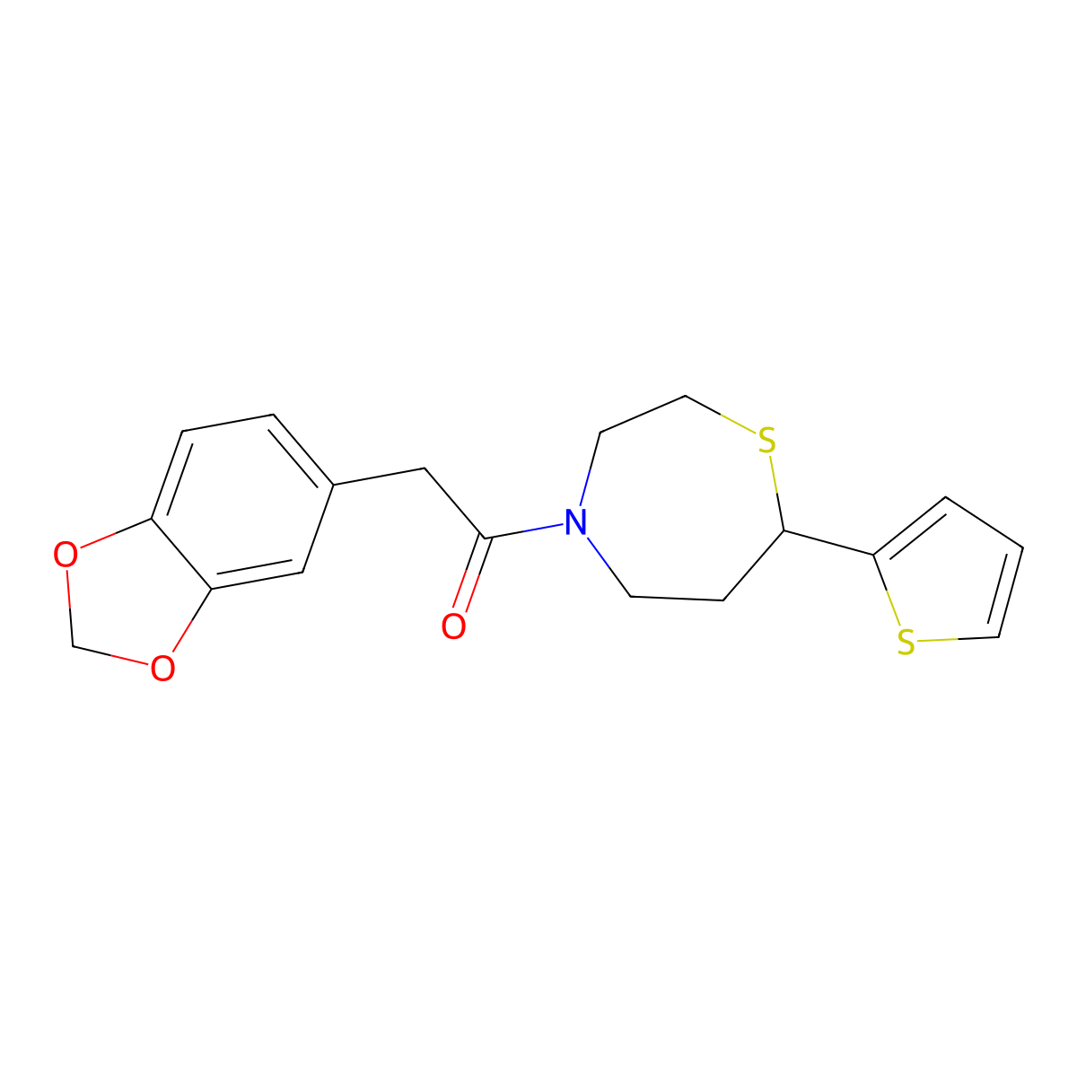 2-(Benzo[d][1,3]dioxol-5-yl)-1-(7-(thiophen-2-yl)-1,4-thiazepan-4-yl)ethanone molecular structure, CAS 1705068-23-0