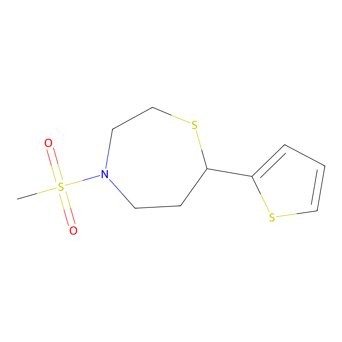 4-(Methylsulfonyl)-7-(thiophen-2-yl)-1,4-thiazepane molecular structure, CAS 1705068-29-6