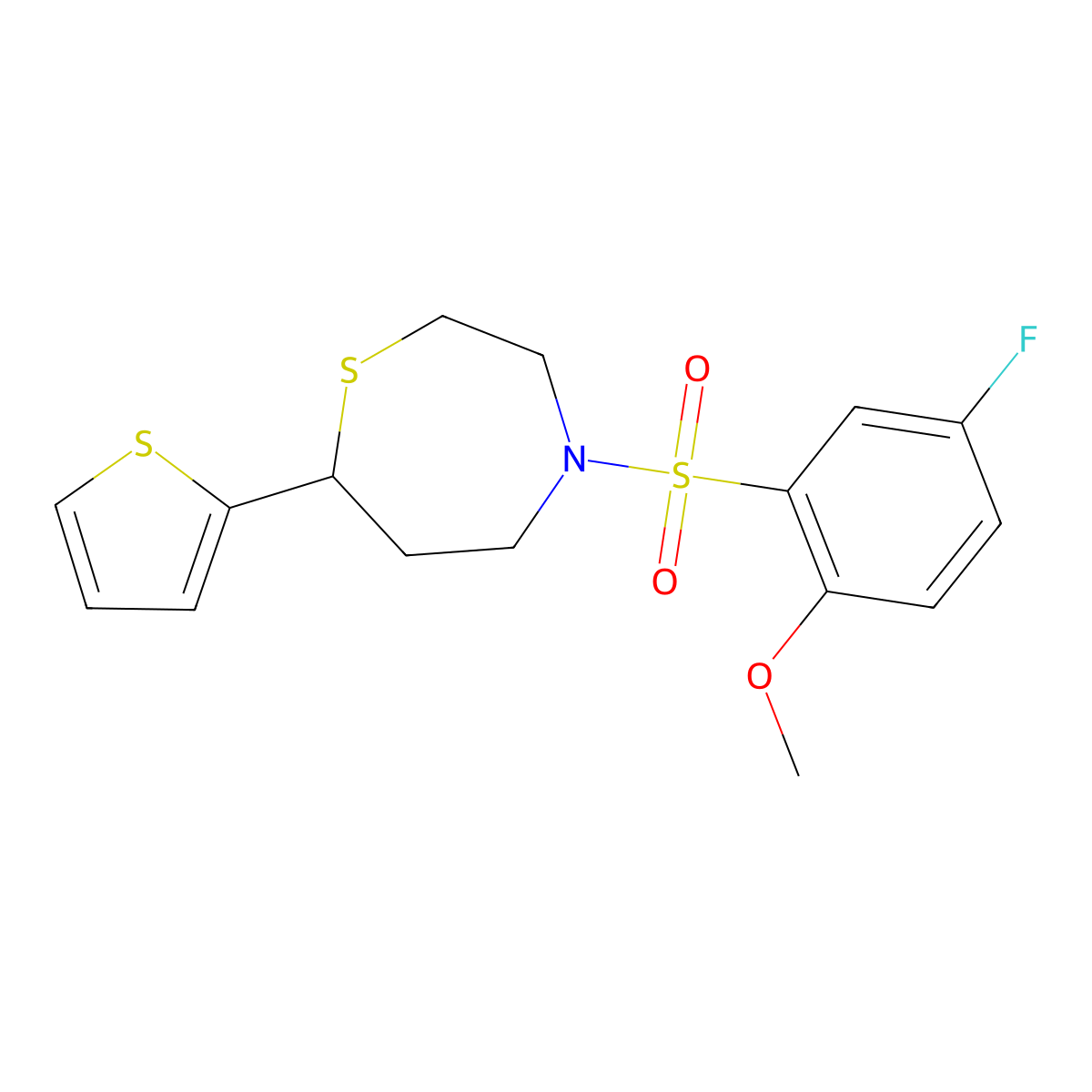 4-((5-Fluoro-2-methoxyphenyl)sulfonyl)-7-(thiophen-2-yl)-1,4-thiazepane molecular structure, CAS 1705068-34-3