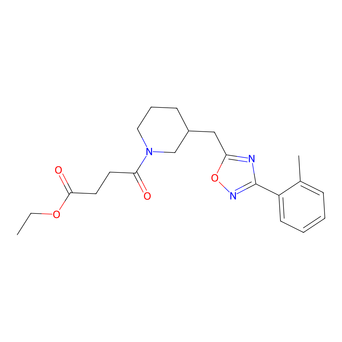 Ethyl 4-oxo-4-(3-((3-(o-tolyl)-1,2,4-oxadiazol-5-yl)methyl)piperidin-1-yl)butanoate molecular structure, CAS 1705069-25-5