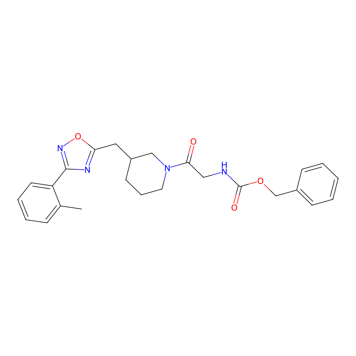 Benzyl (2-oxo-2-(3-((3-(o-tolyl)-1,2,4-oxadiazol-5-yl)methyl)piperidin-1-yl)ethyl)carbamate molecular structure, CAS 1705069-49-3