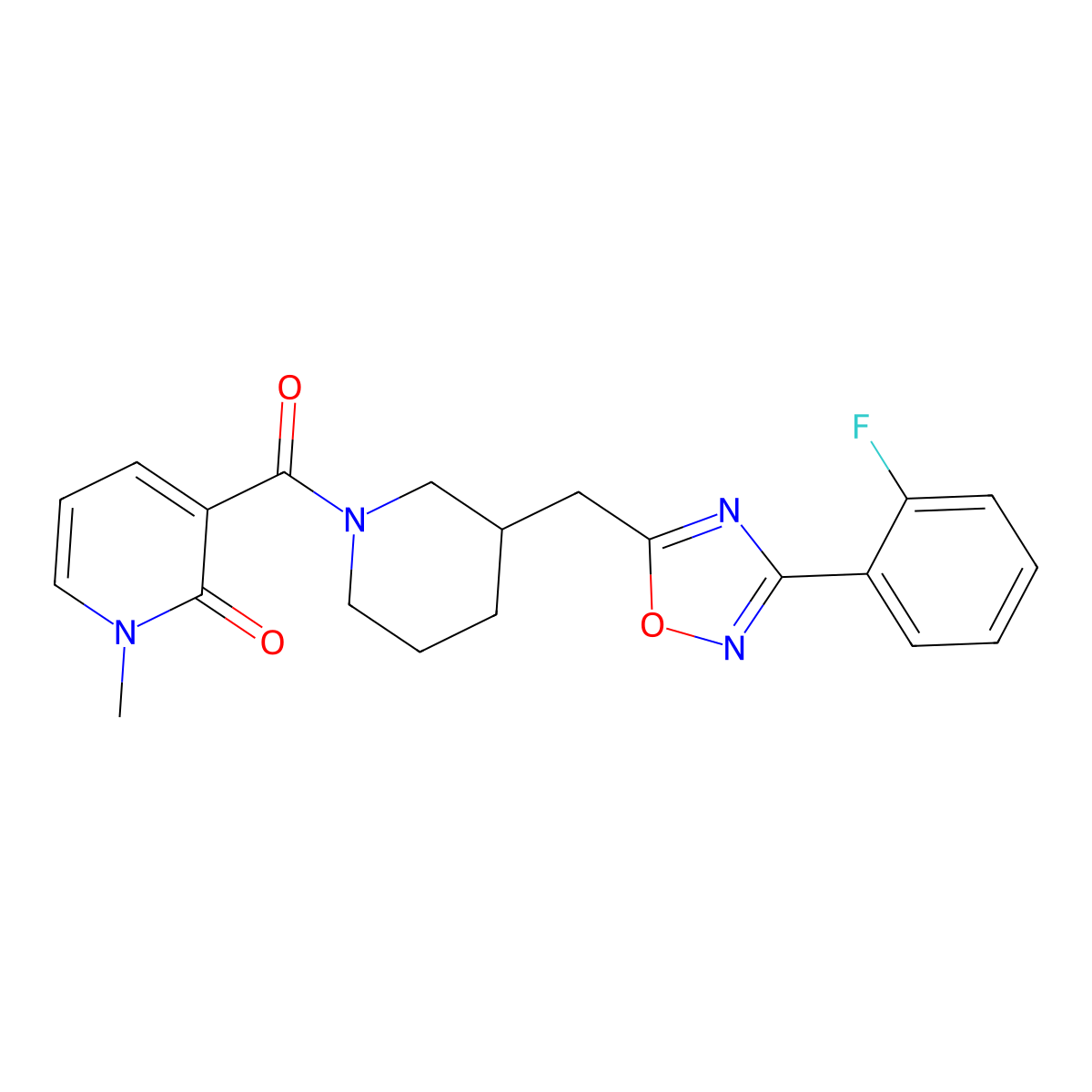 3-(3-((3-(2-fluorophenyl)-1,2,4-oxadiazol-5-yl)methyl)piperidine-1-carbonyl)-1-methylpyridin-2(1H)-one molecular structure, CAS 1705069-66-4
