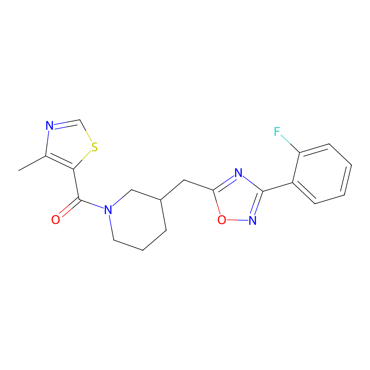 (3-((3-(2-Fluorophenyl)-1,2,4-oxadiazol-5-yl)methyl)piperidin-1-yl)(4-methylthiazol-5-yl)methanone molecular structure, CAS 1705071-75-5