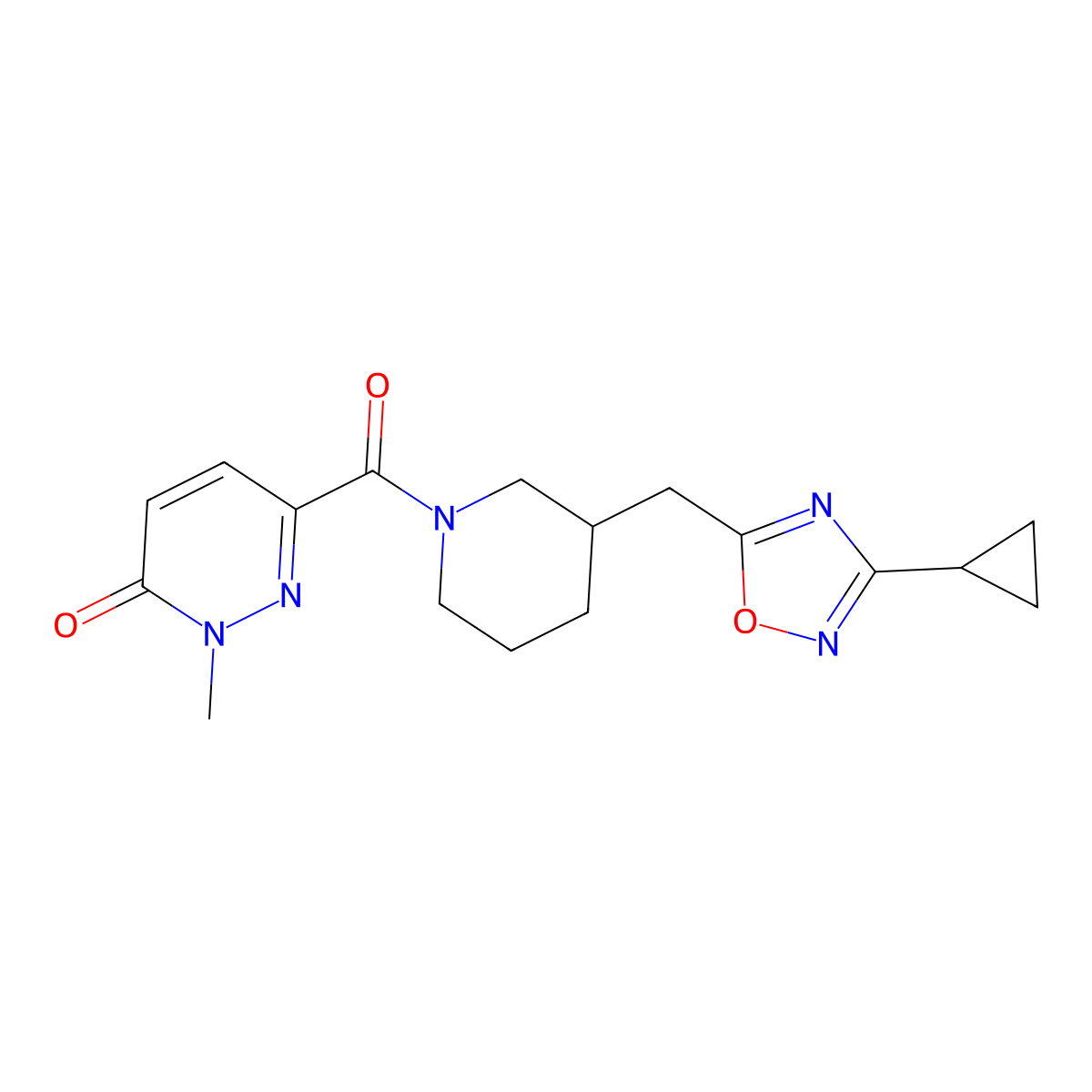 6-(3-((3-cyclopropyl-1,2,4-oxadiazol-5-yl)methyl)piperidine-1-carbonyl)-2-methylpyridazin-3(2H)-one molecular structure, CAS 1705073-21-7