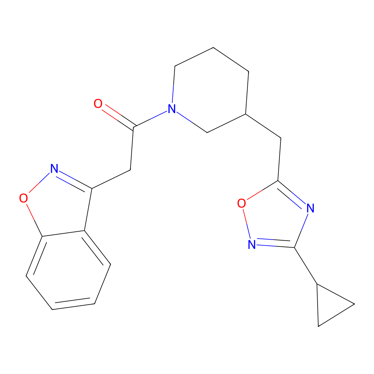2-(Benzo[d]isoxazol-3-yl)-1-(3-((3-cyclopropyl-1,2,4-oxadiazol-5-yl)methyl)piperidin-1-yl)ethanone molecular structure, CAS 1705073-32-0