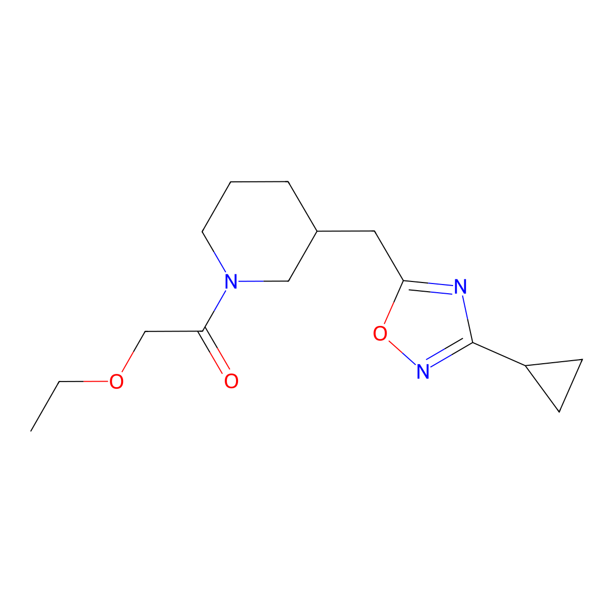 1-(3-((3-Cyclopropyl-1,2,4-oxadiazol-5-yl)methyl)piperidin-1-yl)-2-ethoxyethanone molecular structure, CAS 1705073-66-0