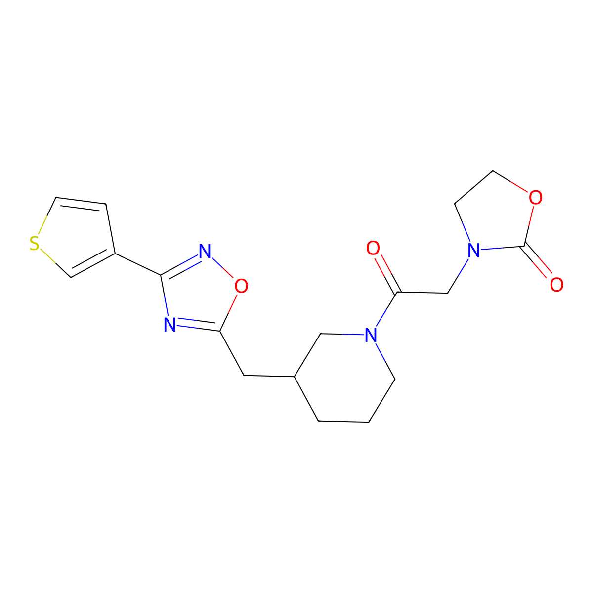 3-(2-Oxo-2-(3-((3-(thiophen-3-yl)-1,2,4-oxadiazol-5-yl)methyl)piperidin-1-yl)ethyl)oxazolidin-2-one molecular structure, CAS 1705074-22-1