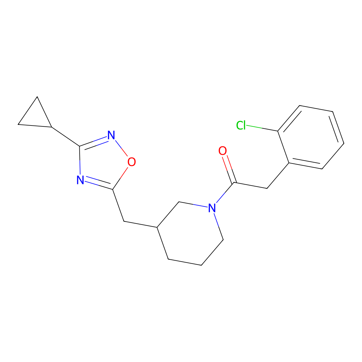 2-(2-Chlorophenyl)-1-(3-((3-cyclopropyl-1,2,4-oxadiazol-5-yl)methyl)piperidin-1-yl)ethanone molecular structure, CAS 1705074-97-0