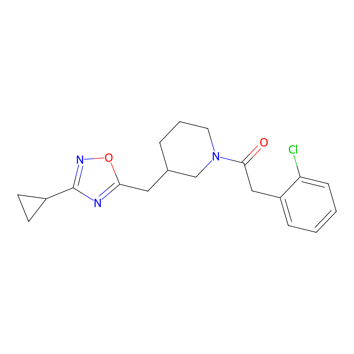 2-(2-Chlorophenyl)-1-(3-((3-cyclopropyl-1,2,4-oxadiazol-5-yl)methyl)piperidin-1-yl)ethanone molecular structure, CAS 1705074-97-0
