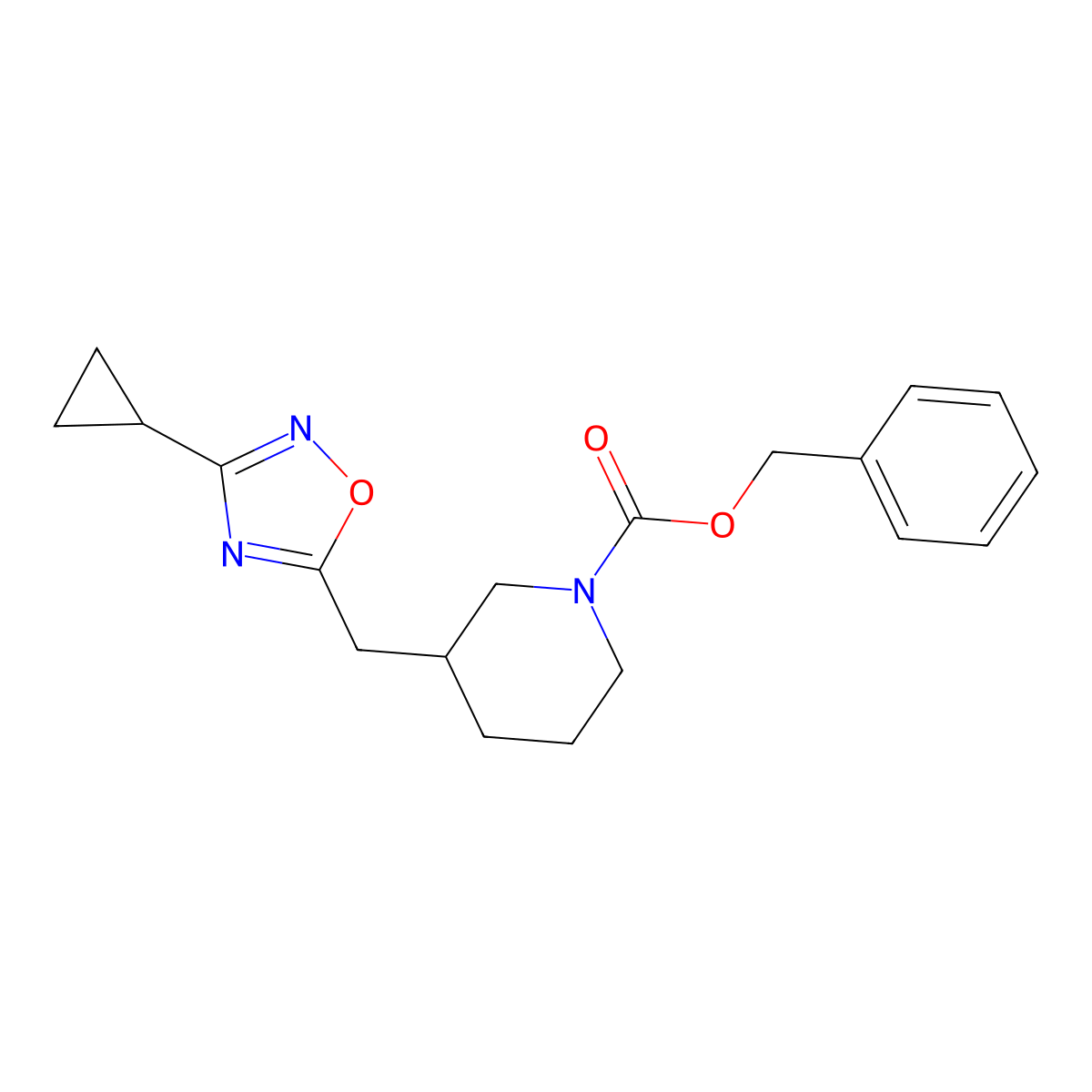 Benzyl 3-[(3-cyclopropyl-1,2,4-oxadiazol-5-yl)methyl]piperidine-1-carboxylate molecular structure, CAS 1705076-14-7