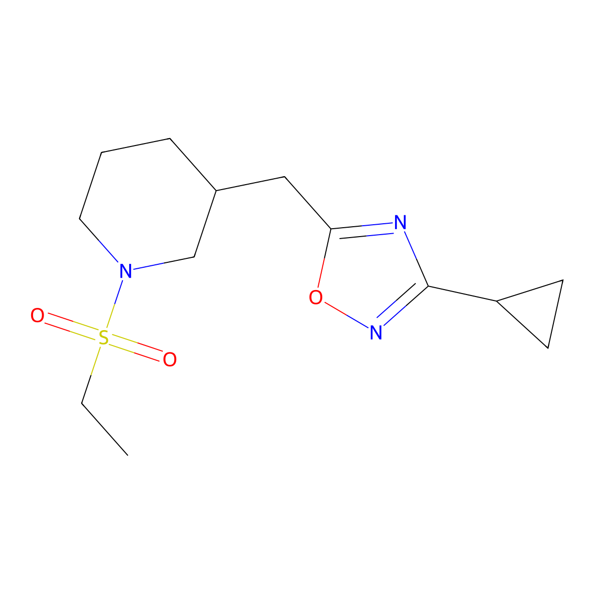 3-Cyclopropyl-5-((1-(ethylsulfonyl)piperidin-3-yl)methyl)-1,2,4-oxadiazole molecular structure, CAS 1705076-86-3