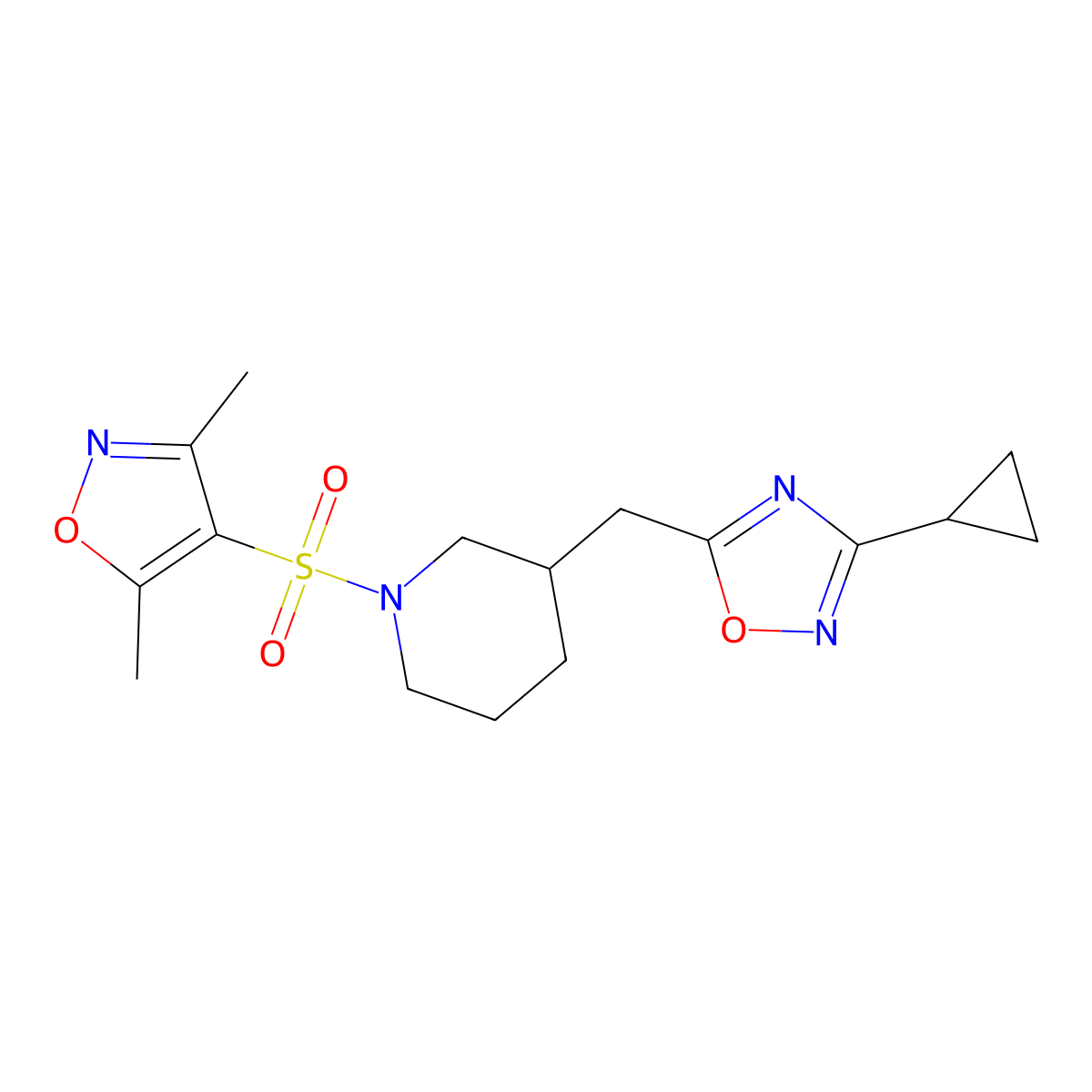 3-Cyclopropyl-5-((1-((3,5-dimethylisoxazol-4-yl)sulfonyl)piperidin-3-yl)methyl)-1,2,4-oxadiazole molecular structure, CAS 1705076-98-7