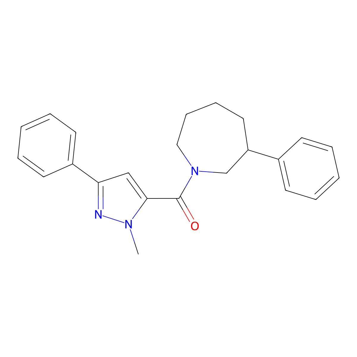(1-methyl-3-phenyl-1H-pyrazol-5-yl)(3-phenylazepan-1-yl)methanone molecular structure, CAS 1705085-12-6