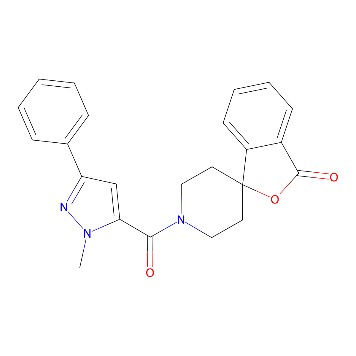 1'-(1-methyl-3-phenyl-1H-pyrazole-5-carbonyl)-3H-spiro[2-benzofuran-1,4'-piperidine]-3-one molecular structure, CAS 1705091-43-5