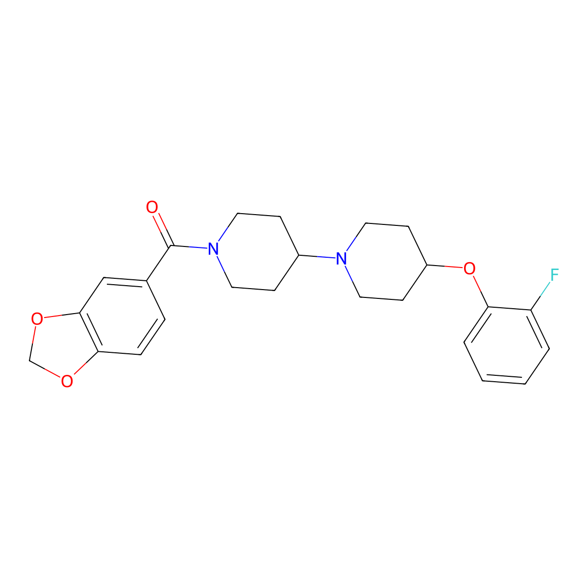 Benzo[d][1,3]dioxol-5-yl(4-(2-fluorophenoxy)-[1,4'-bipiperidin]-1'-yl)methanone molecular structure, CAS 1705091-65-1