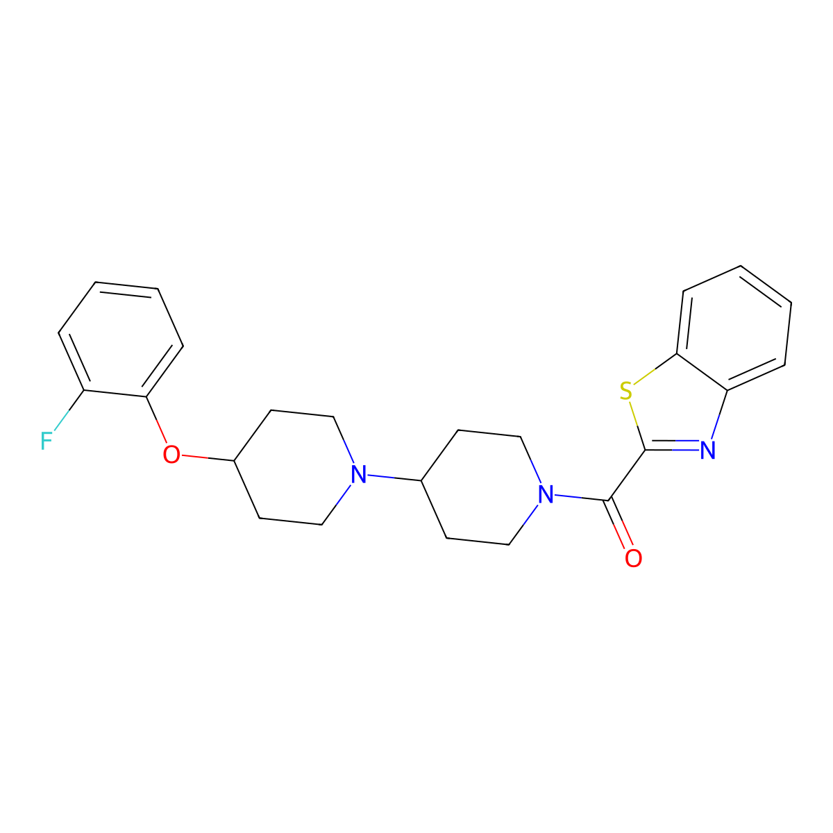 Benzo[d]thiazol-2-yl(4-(2-fluorophenoxy)-[1,4'-bipiperidin]-1'-yl)methanone molecular structure, CAS 1705091-70-8