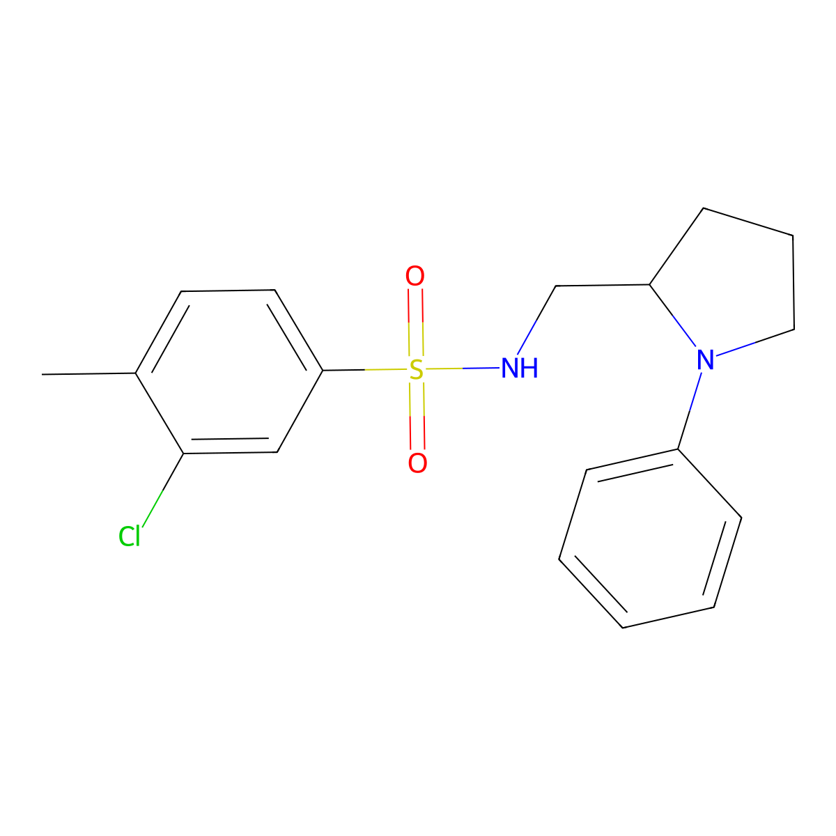 3-chloro-4-methyl-N-((1-phenylpyrrolidin-2-yl)methyl)benzenesulfonamide molecular structure, CAS 1705093-05-5