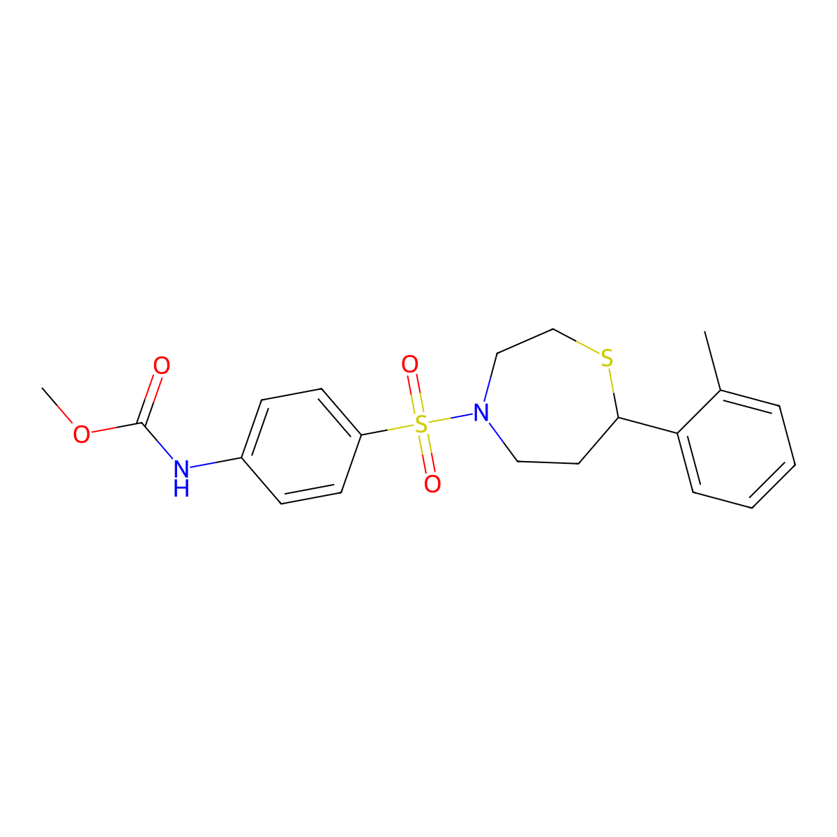 Methyl (4-((7-(o-tolyl)-1,4-thiazepan-4-yl)sulfonyl)phenyl)carbamate molecular structure, CAS 1705093-15-7