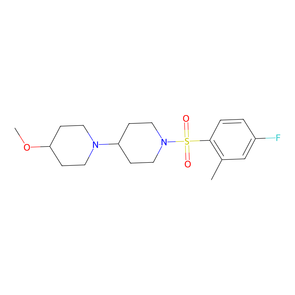 1'-(4-Fluoro-2-methylbenzenesulfonyl)-4-methoxy-1,4'-bipiperidine molecular structure, CAS 1705093-23-7