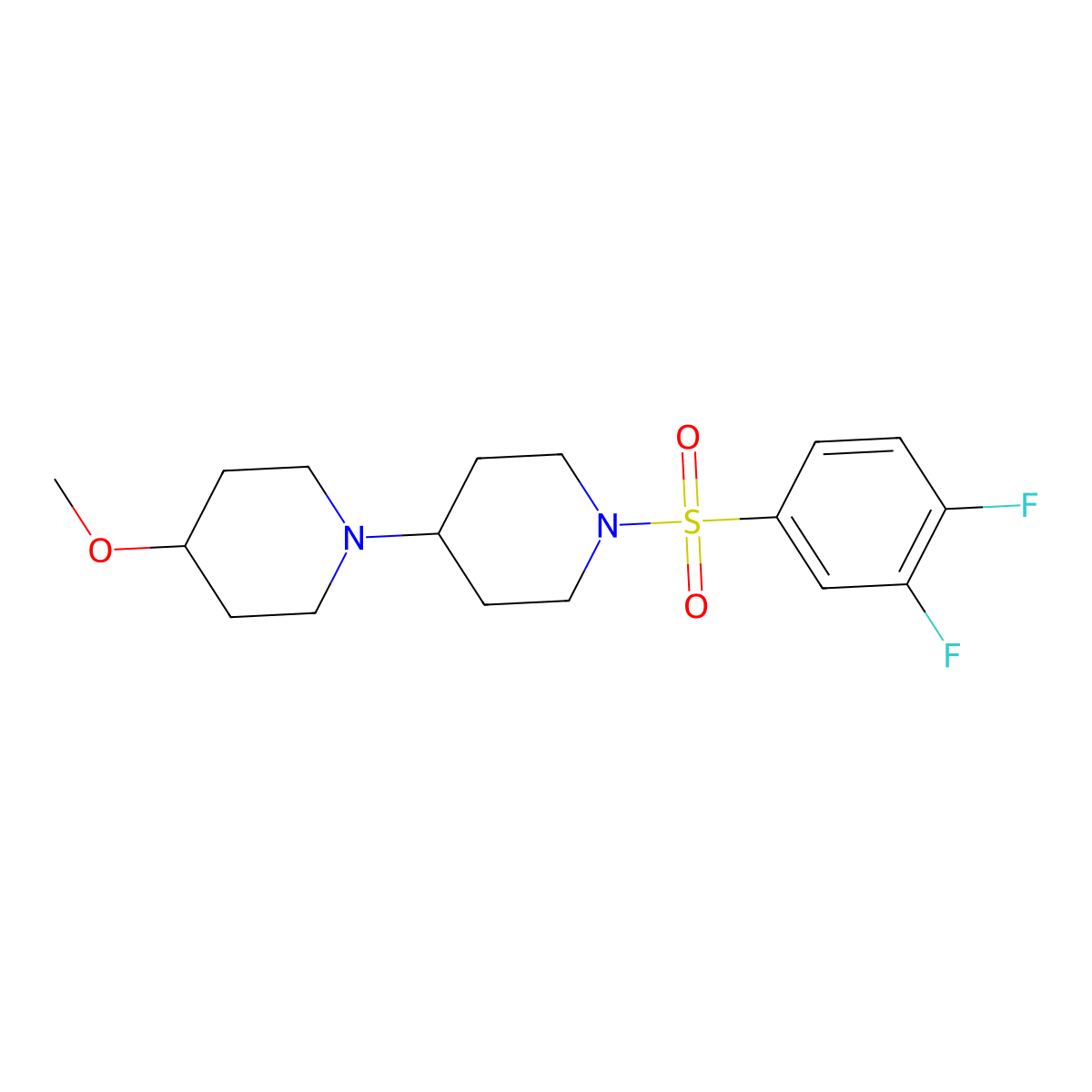 1'-(3,4-Difluorobenzenesulfonyl)-4-methoxy-1,4'-bipiperidine molecular structure, CAS 1705093-37-3
