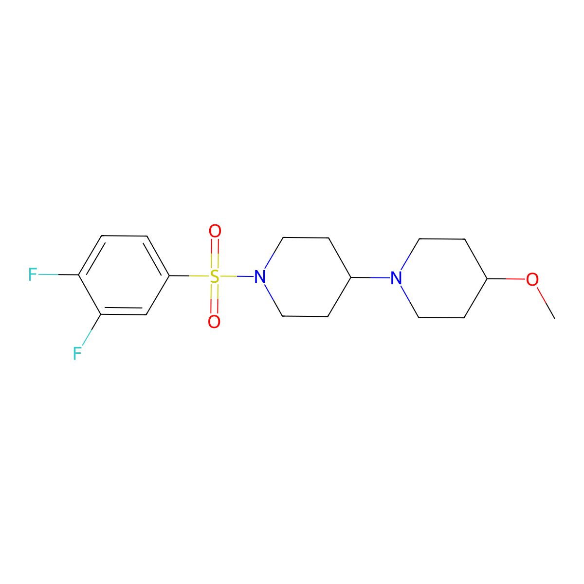1'-(3,4-Difluorobenzenesulfonyl)-4-methoxy-1,4'-bipiperidine molecular structure, CAS 1705093-37-3
