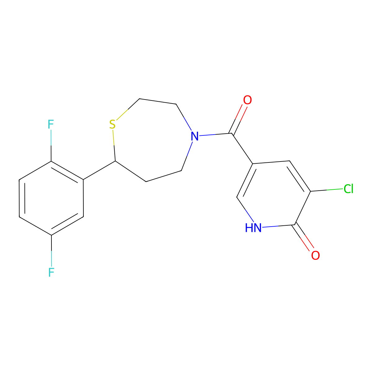 (5-Chloro-6-hydroxypyridin-3-yl)(7-(2,5-difluorophenyl)-1,4-thiazepan-4-yl)methanone molecular structure, CAS 1705093-44-2