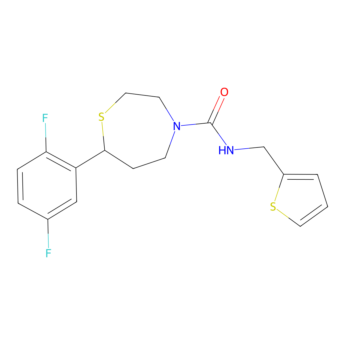 7-(2,5-difluorophenyl)-N-(thiophen-2-ylmethyl)-1,4-thiazepane-4-carboxamide molecular structure, CAS 1705093-67-9