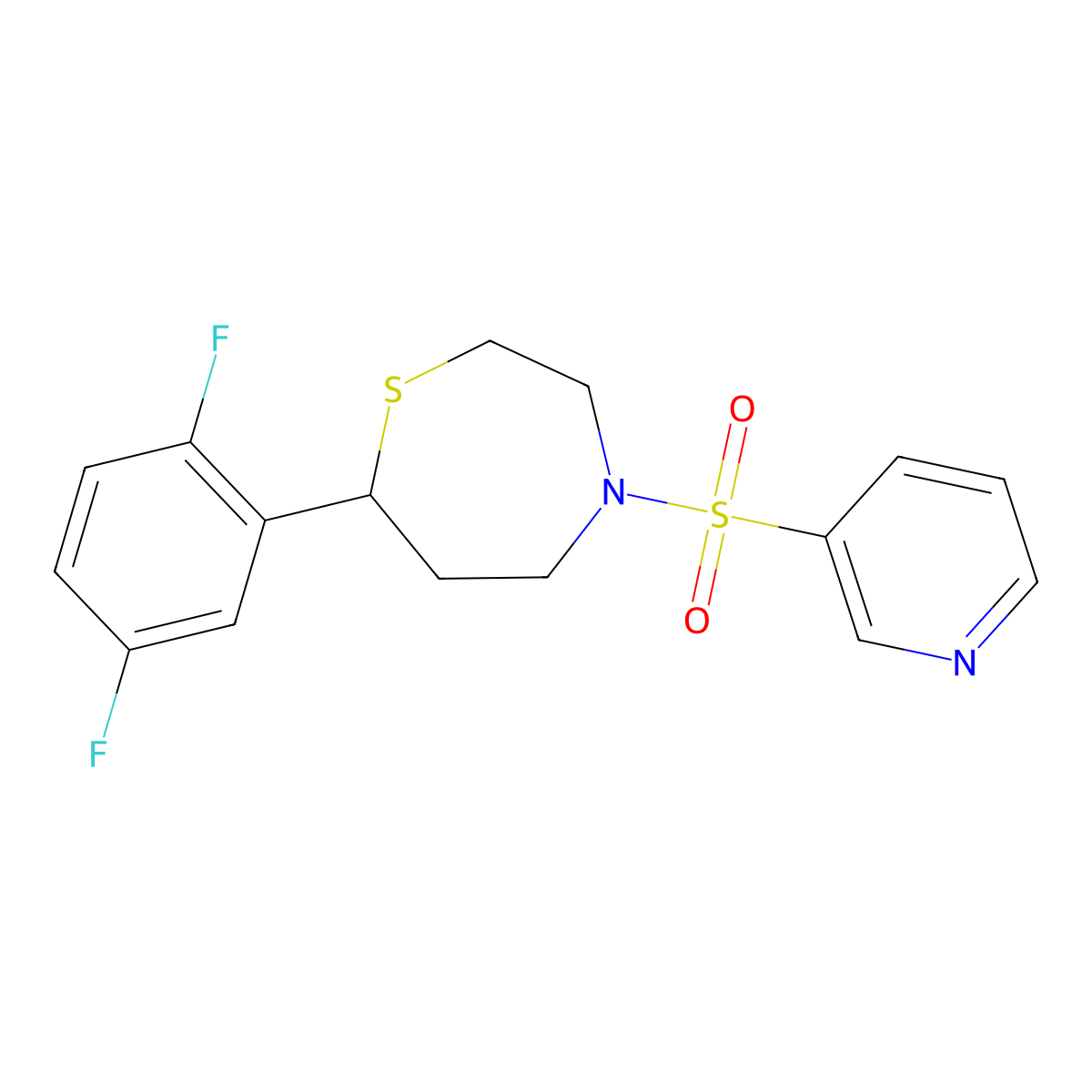 7-(2,5-Difluorophenyl)-4-(pyridin-3-ylsulfonyl)-1,4-thiazepane molecular structure, CAS 1705093-84-0