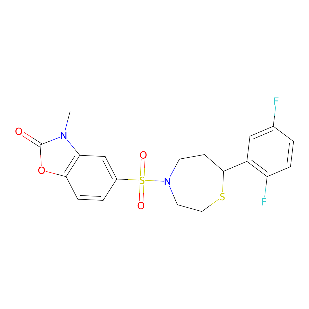 5-((7-(2,5-difluorophenyl)-1,4-thiazepan-4-yl)sulfonyl)-3-methylbenzo[d]oxazol-2(3H)-one molecular structure, CAS 1705094-27-4