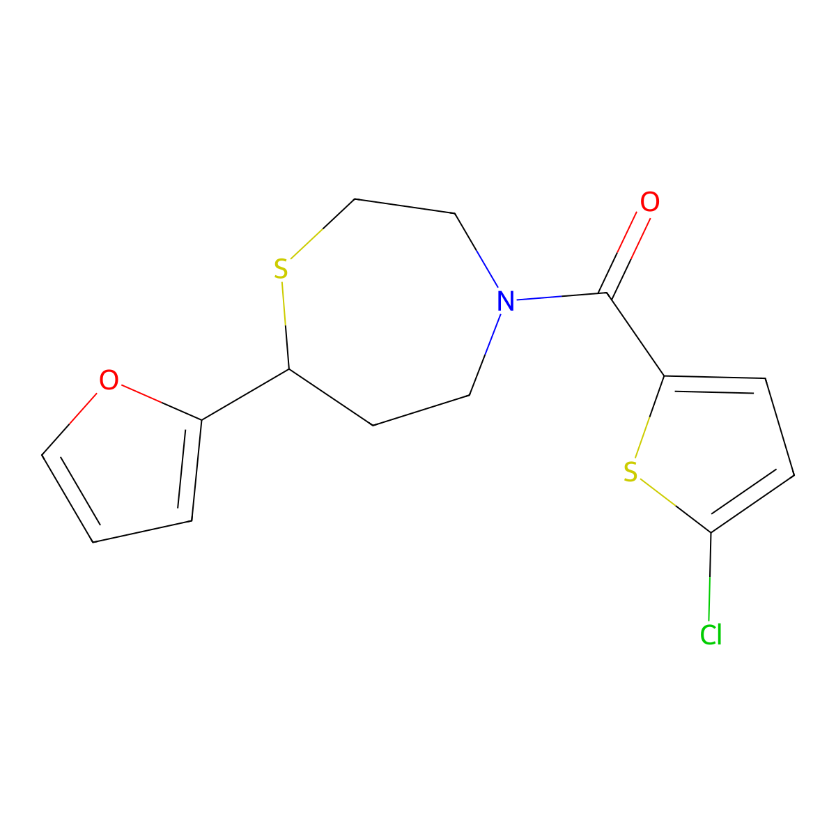 (5-Chlorothiophen-2-yl)(7-(furan-2-yl)-1,4-thiazepan-4-yl)methanone molecular structure, CAS 1705094-83-2