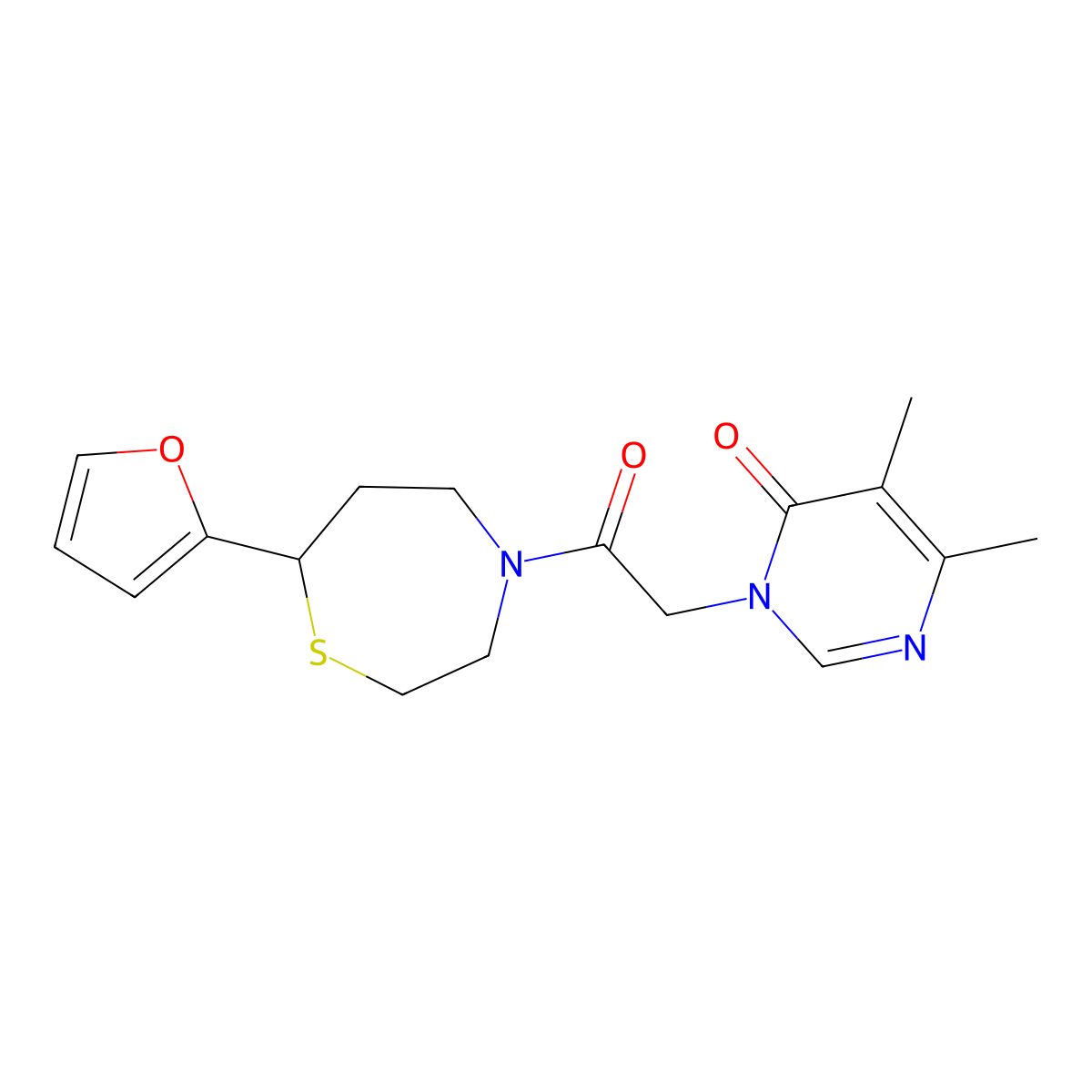3-(2-(7-(furan-2-yl)-1,4-thiazepan-4-yl)-2-oxoethyl)-5,6-dimethylpyrimidin-4(3H)-one molecular structure, CAS 1705094-99-0