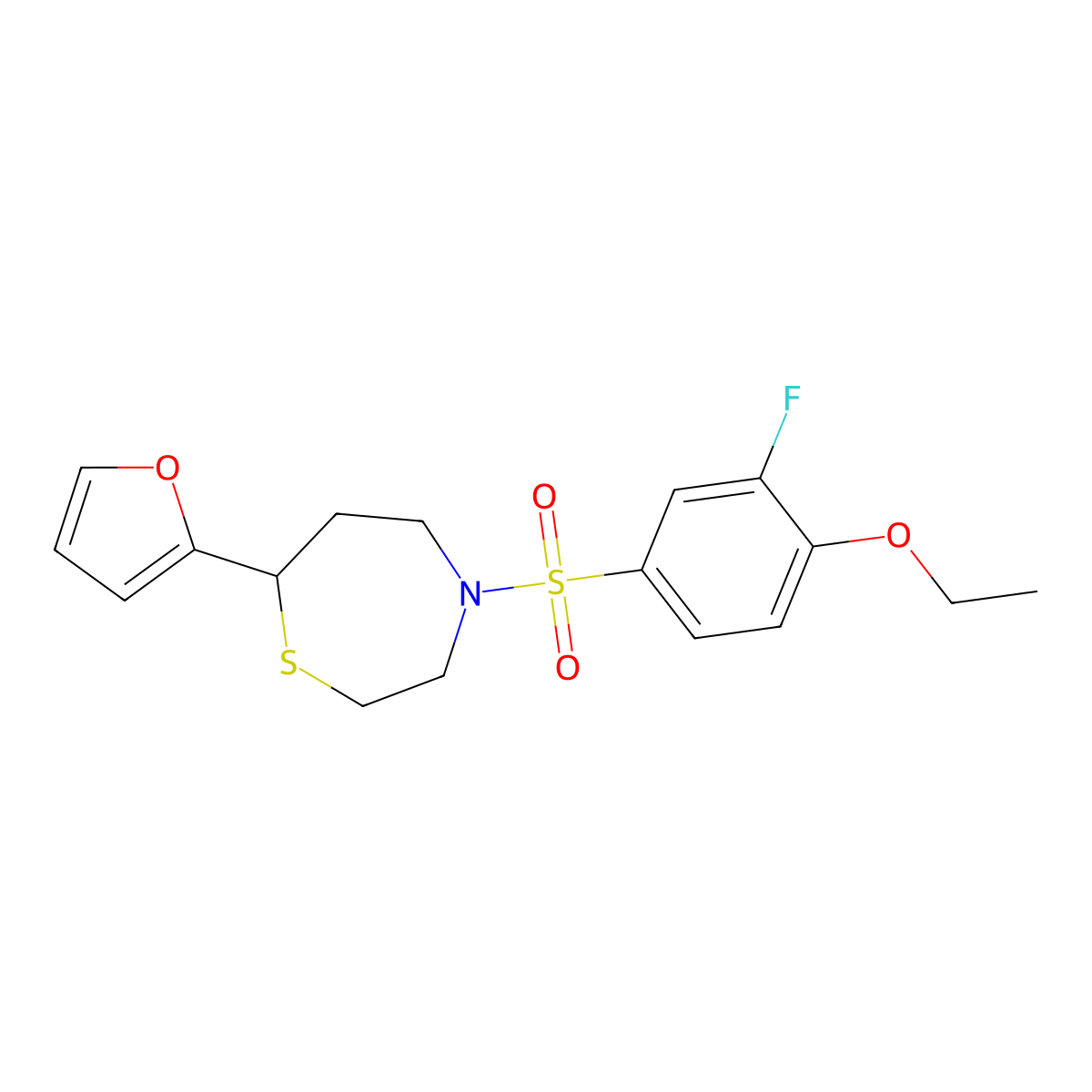 4-((4-Ethoxy-3-fluorophenyl)sulfonyl)-7-(furan-2-yl)-1,4-thiazepane molecular structure, CAS 1705096-29-2
