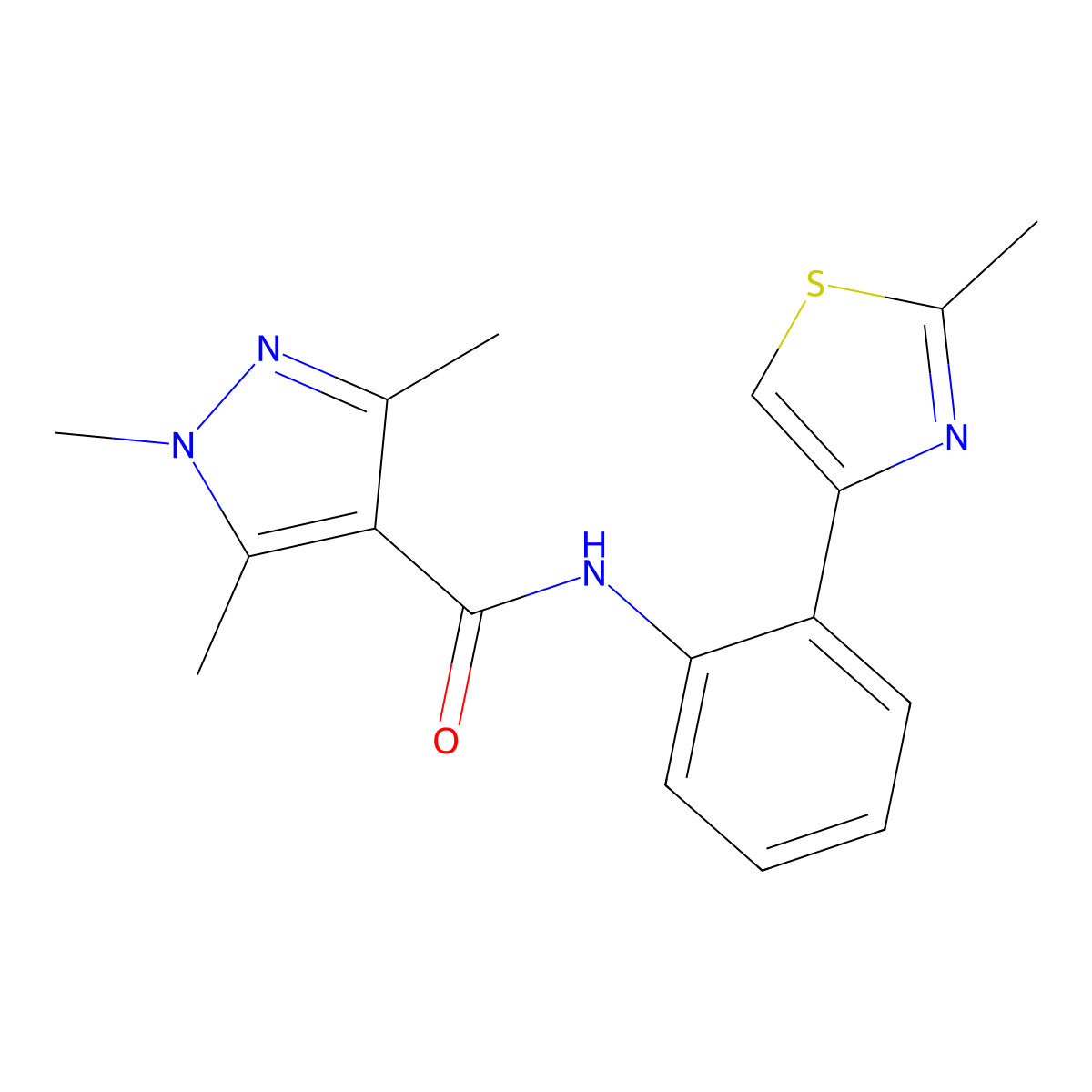1,3,5-trimethyl-N-(2-(2-methylthiazol-4-yl)phenyl)-1H-pyrazole-4-carboxamide molecular structure, CAS 1705096-32-7