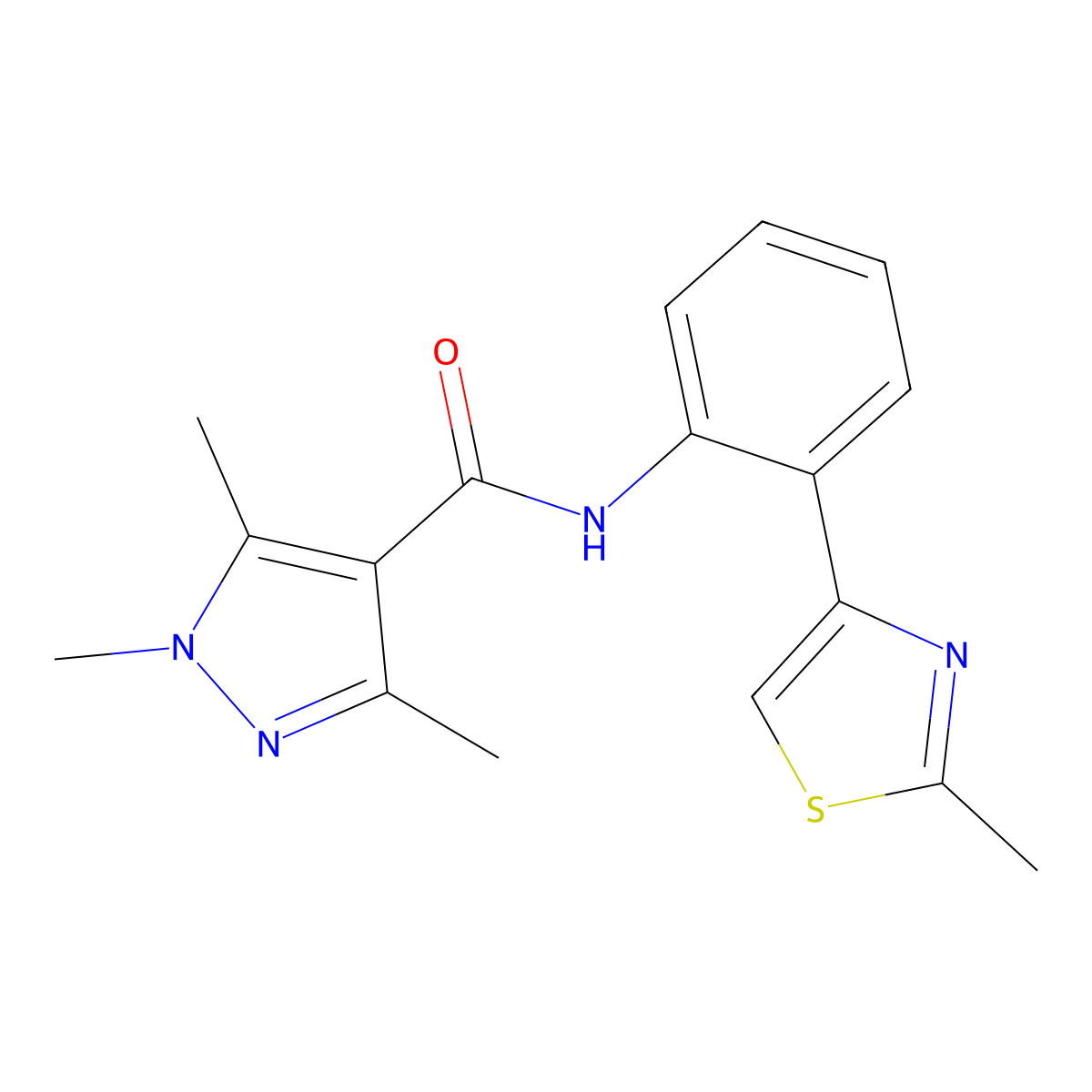 1,3,5-trimethyl-N-(2-(2-methylthiazol-4-yl)phenyl)-1H-pyrazole-4-carboxamide molecular structure, CAS 1705096-32-7