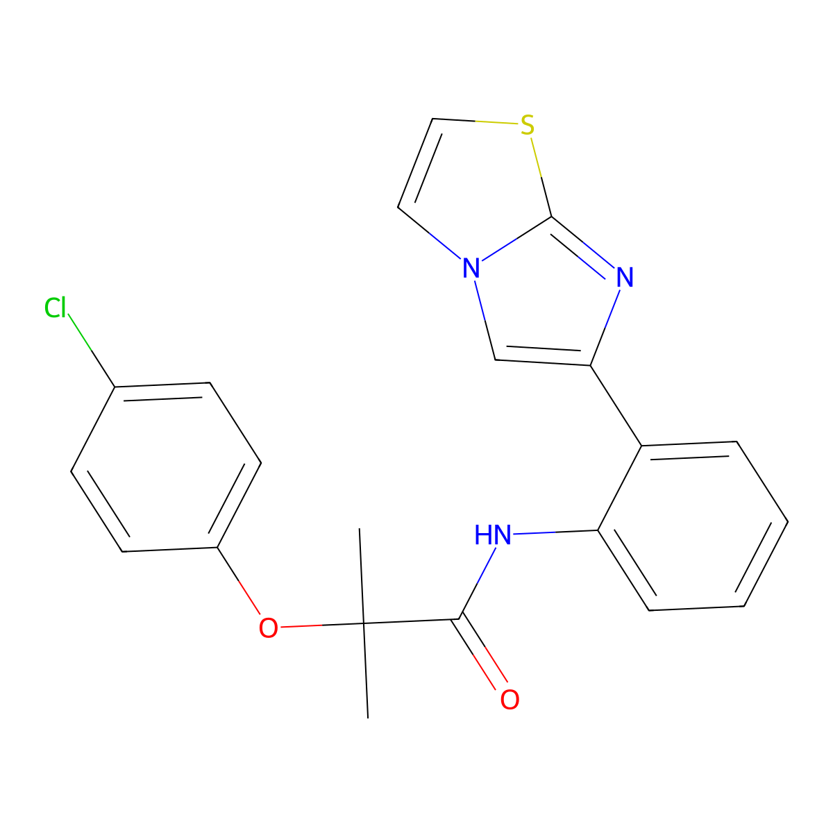 2-(4-chlorophenoxy)-N-(2-(imidazo[2,1-b]thiazol-6-yl)phenyl)-2-methylpropanamide molecular structure, CAS 1705096-33-8