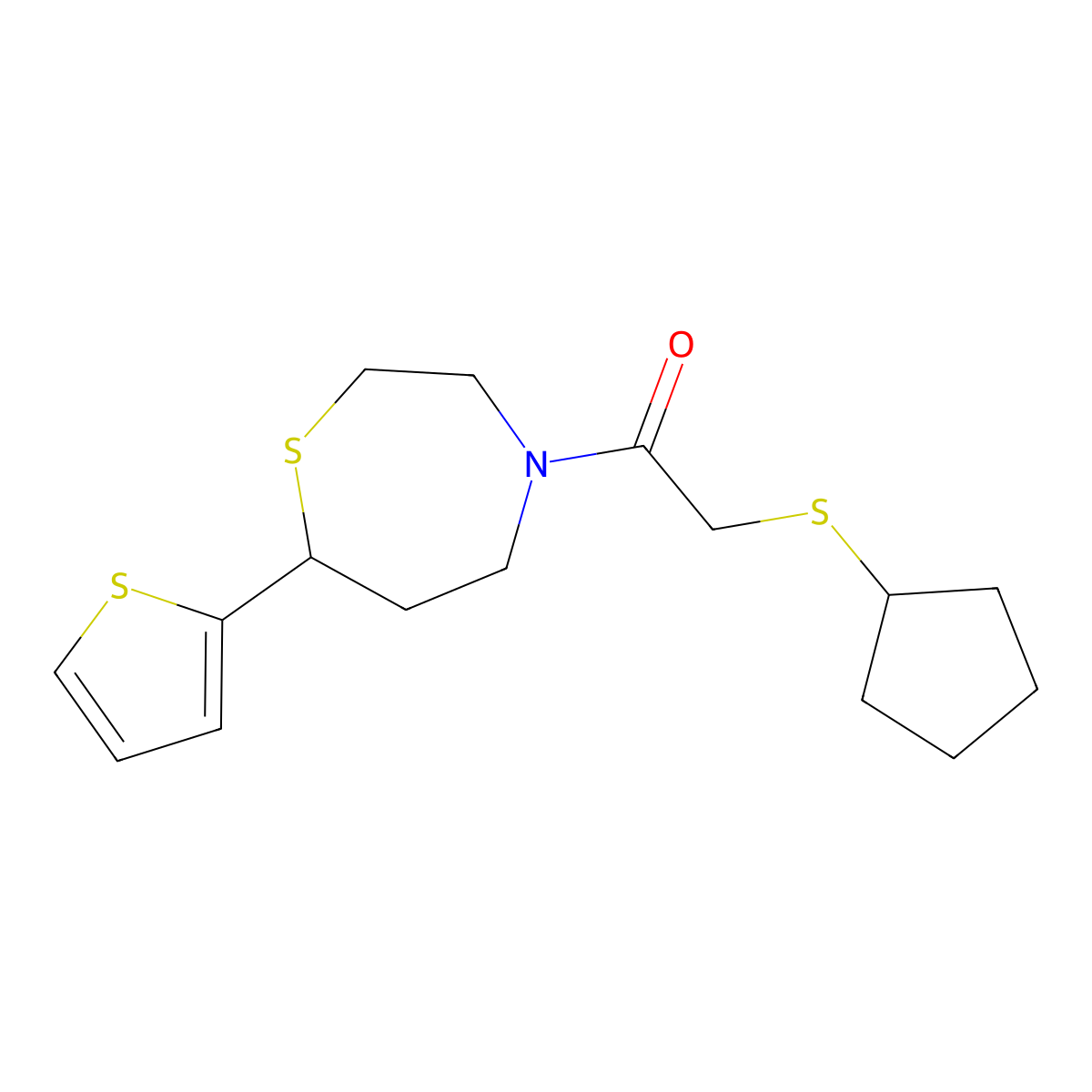2-(Cyclopentylthio)-1-(7-(thiophen-2-yl)-1,4-thiazepan-4-yl)ethanone molecular structure, CAS 1705096-46-3