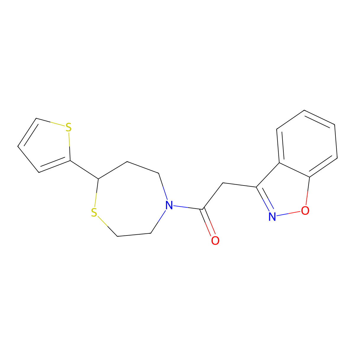 2-(Benzo[d]isoxazol-3-yl)-1-(7-(thiophen-2-yl)-1,4-thiazepan-4-yl)ethanone molecular structure, CAS 1705096-53-2