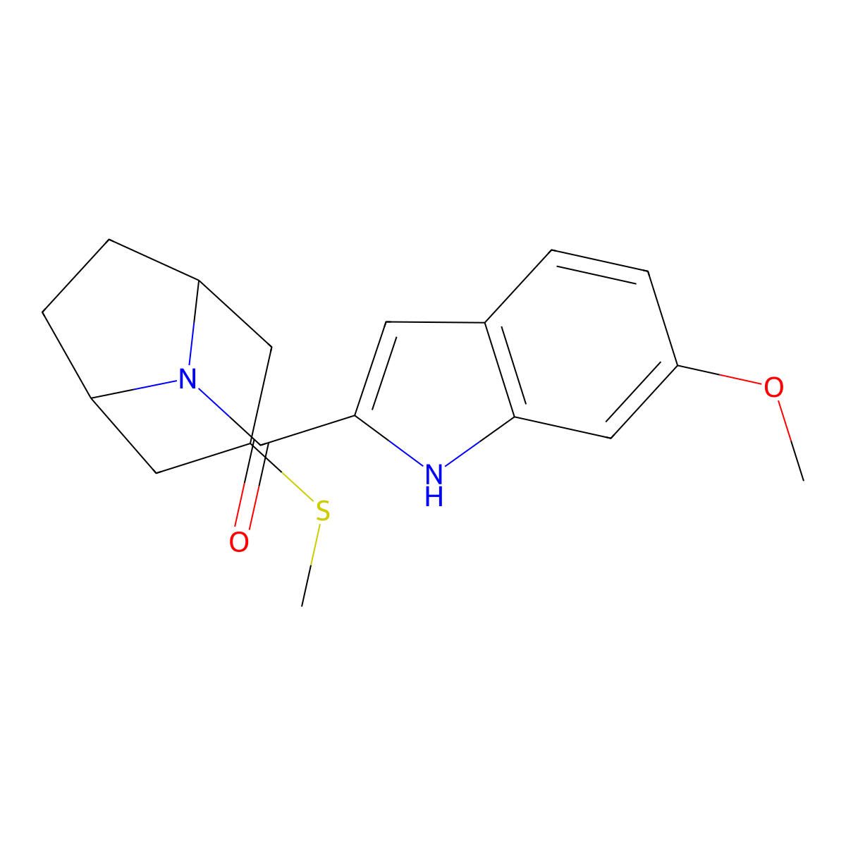 (6-methoxy-1H-indol-2-yl)((1R,5S)-3-(methylthio)-8-azabicyclo[3.2.1]octan-8-yl)methanone molecular structure, CAS 1705096-59-8
