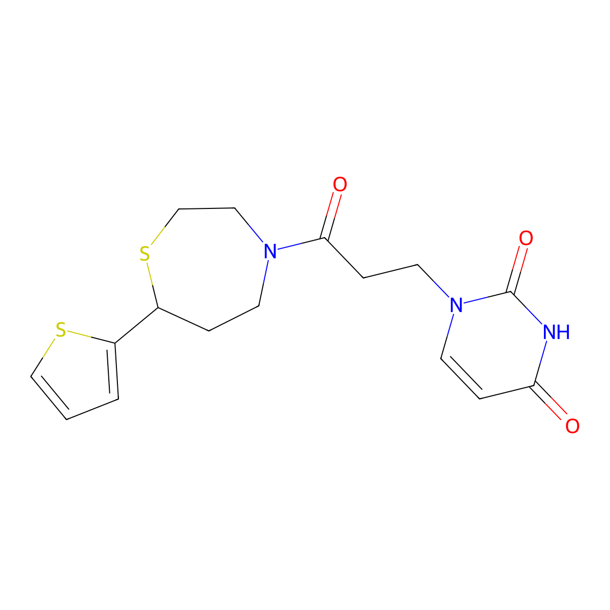1-(3-oxo-3-(7-(thiophen-2-yl)-1,4-thiazepan-4-yl)propyl)pyrimidine-2,4(1H,3H)-dione molecular structure, CAS 1705096-64-5