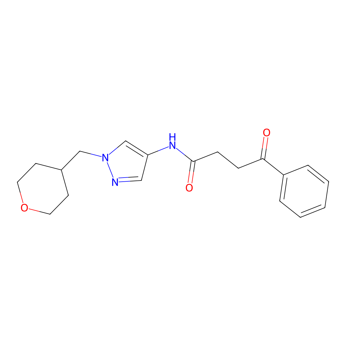 4-oxo-4-phenyl-N-(1-((tetrahydro-2H-pyran-4-yl)methyl)-1H-pyrazol-4-yl)butanamide molecular structure, CAS 1705096-75-8