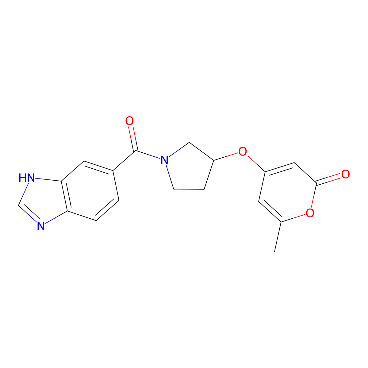 4-((1-(1H-benzo[d]imidazole-5-carbonyl)pyrrolidin-3-yl)oxy)-6-methyl-2H-pyran-2-one molecular structure, CAS 1705096-78-1