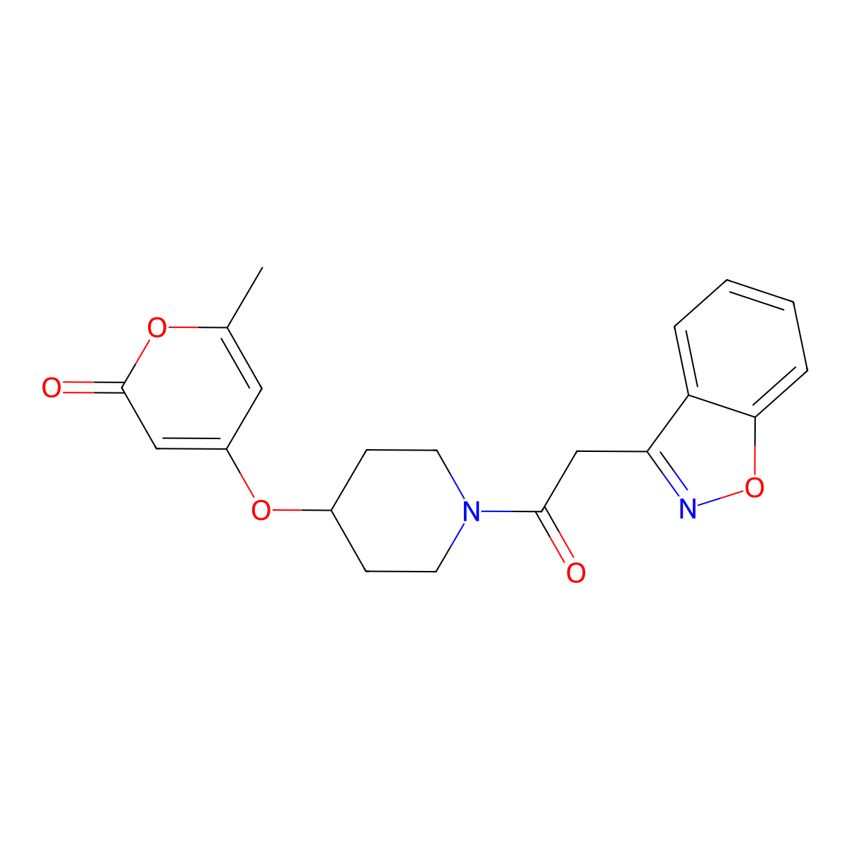 4-((1-(2-(benzo[d]isoxazol-3-yl)acetyl)piperidin-4-yl)oxy)-6-methyl-2H-pyran-2-one molecular structure, CAS 1705096-84-9