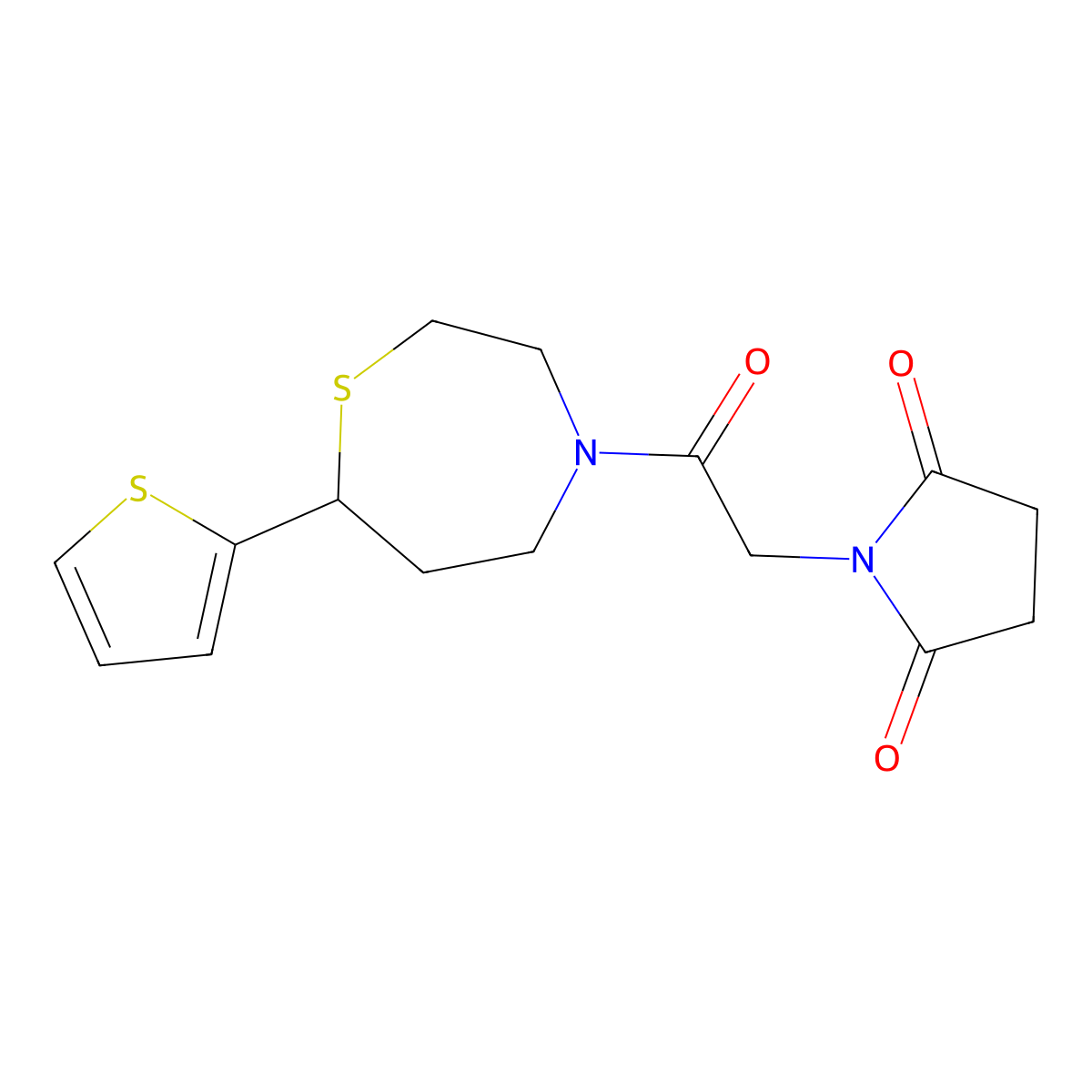 1-{2-Oxo-2-[7-(thiophen-2-yl)-1,4-thiazepan-4-yl]ethyl}pyrrolidine-2,5-dione molecular structure, CAS 1705097-22-8