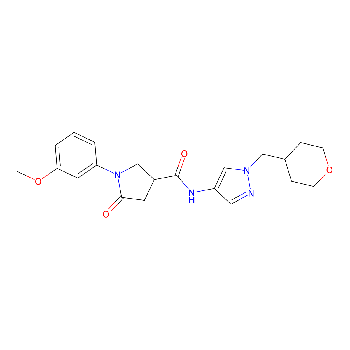 1-(3-methoxyphenyl)-5-oxo-N-(1-((tetrahydro-2H-pyran-4-yl)methyl)-1H-pyrazol-4-yl)pyrrolidine-3-carboxamide molecular structure, CAS 1705097-31-9