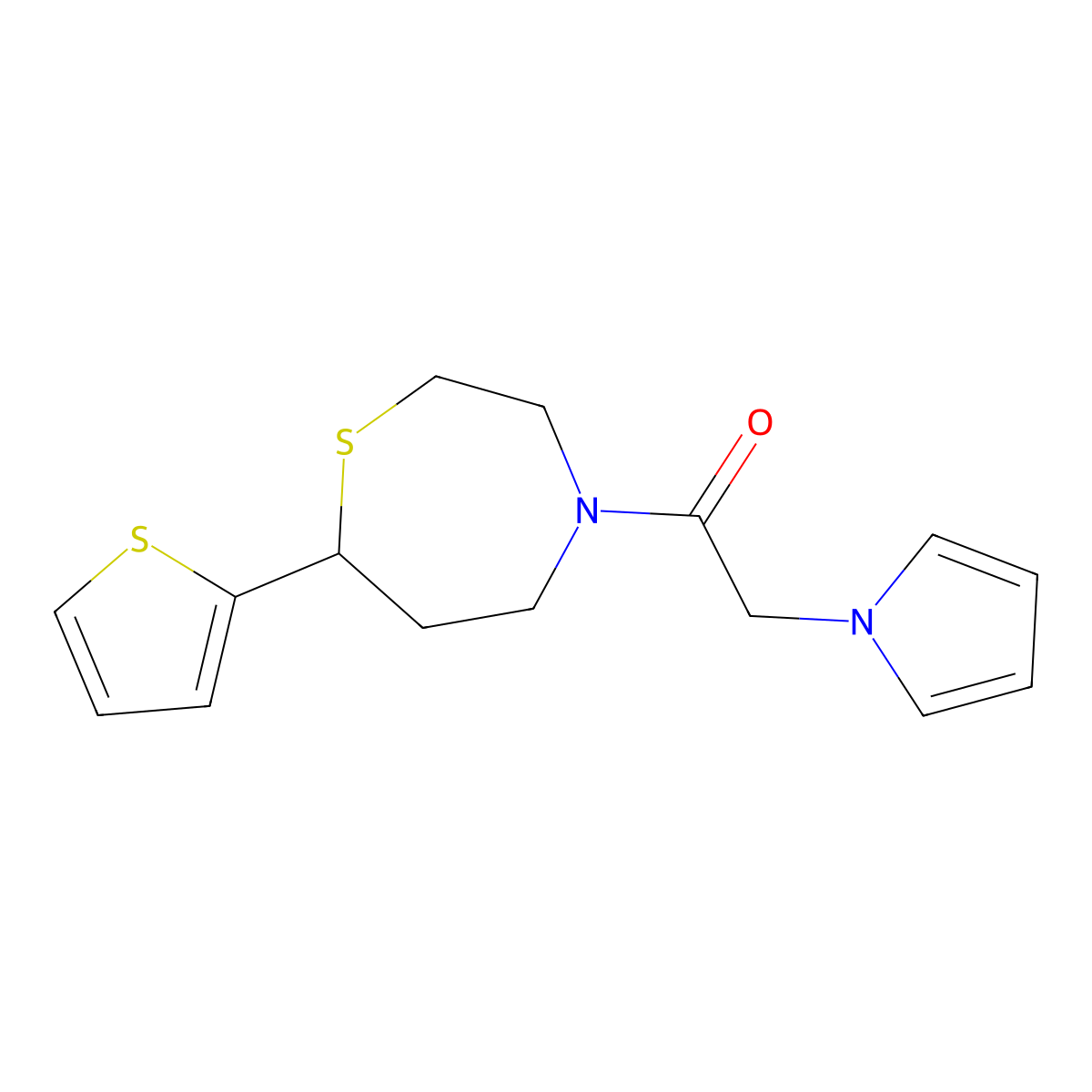 2-(1H-pyrrol-1-yl)-1-(7-(thiophen-2-yl)-1,4-thiazepan-4-yl)ethanone molecular structure, CAS 1705097-39-7