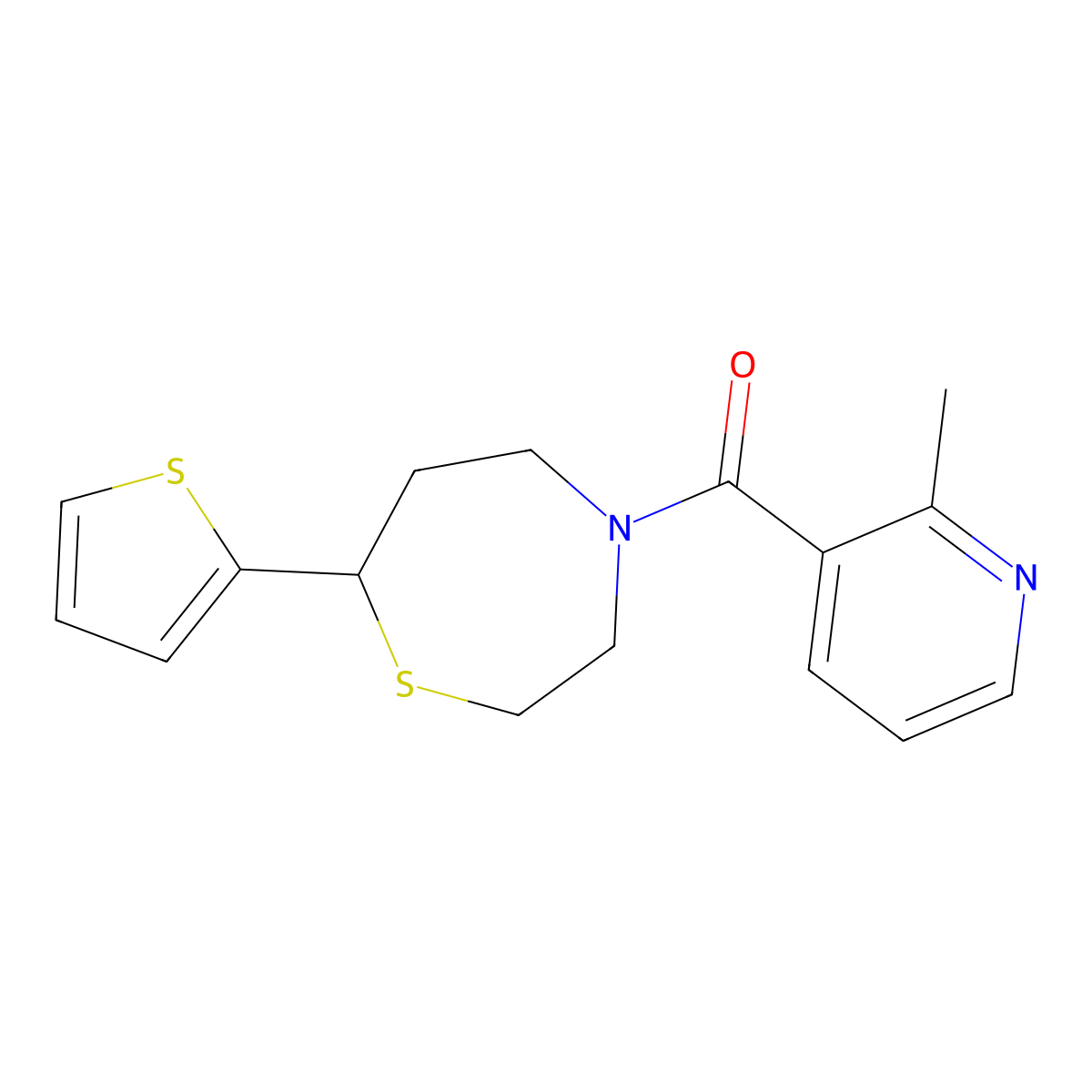 (2-Methylpyridin-3-yl)(7-(thiophen-2-yl)-1,4-thiazepan-4-yl)methanone molecular structure, CAS 1705097-62-6
