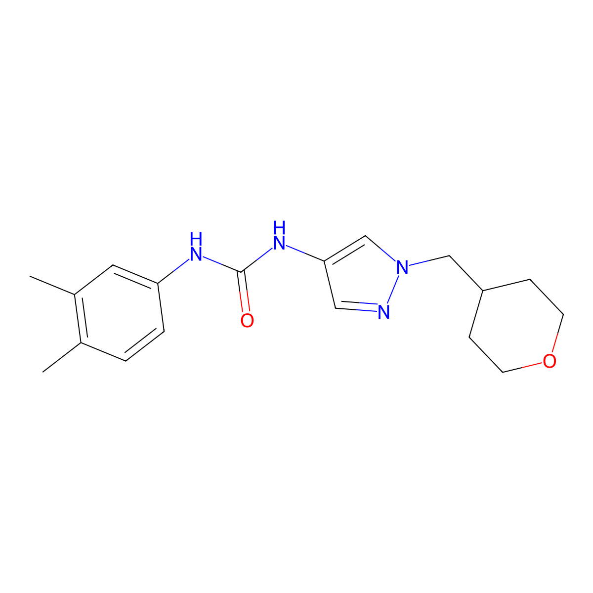 1-(3,4-dimethylphenyl)-3-(1-((tetrahydro-2H-pyran-4-yl)methyl)-1H-pyrazol-4-yl)urea molecular structure, CAS 1705098-16-3
