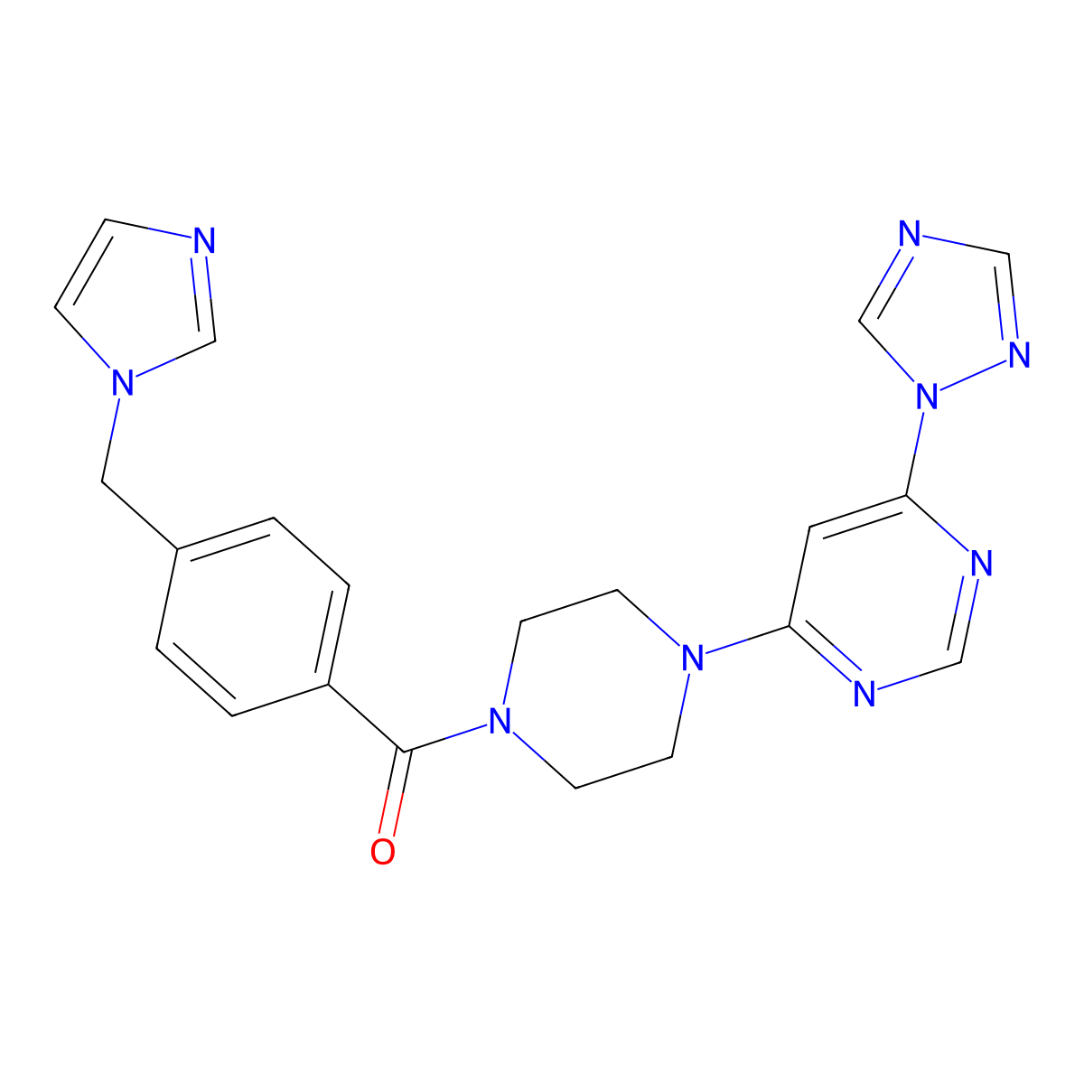 (4-(6-(1H-1,2,4-triazol-1-yl)pyrimidin-4-yl)piperazin-1-yl)(4-((1H-imidazol-1-yl)methyl)phenyl)methanone molecular structure, CAS 1705099-49-5